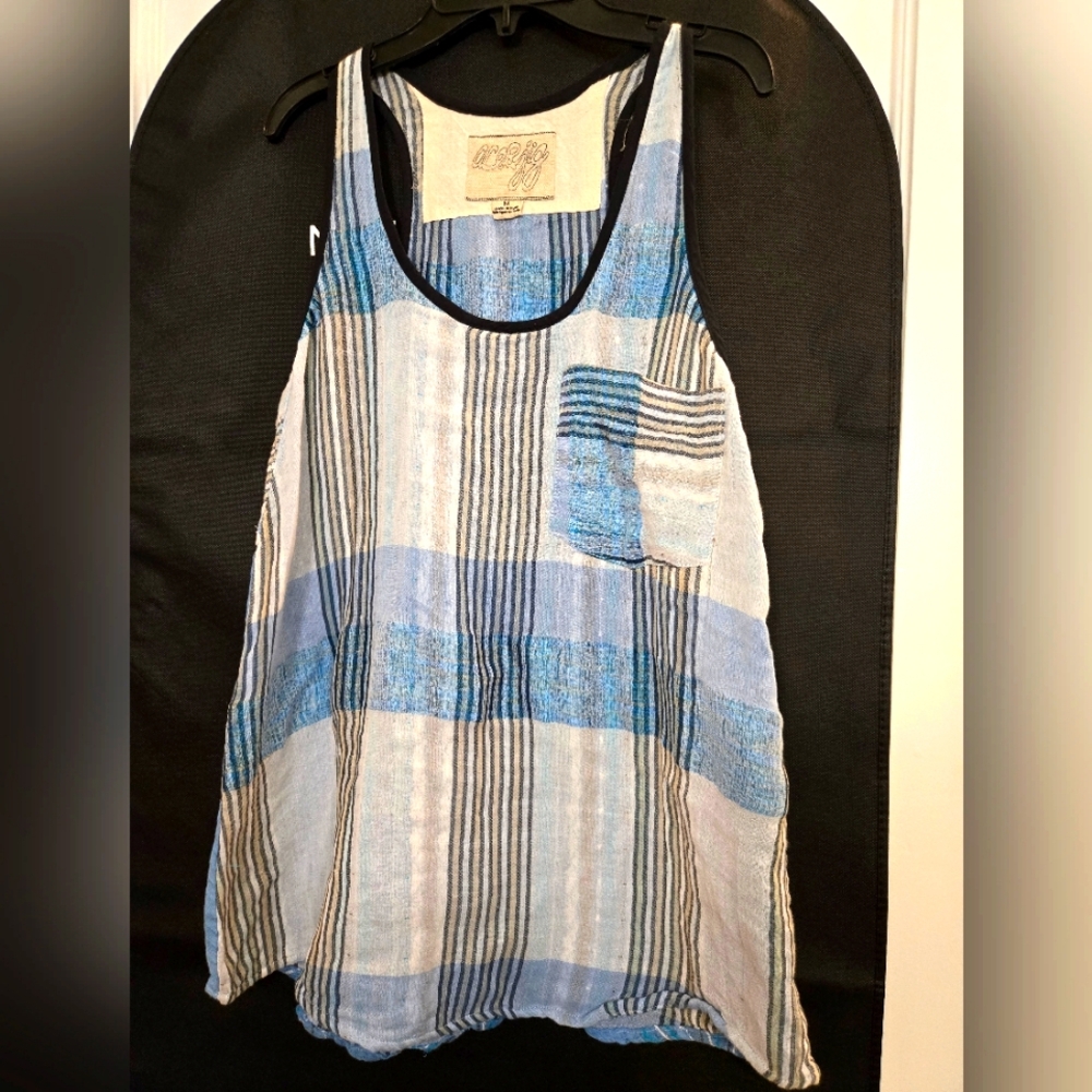 Ace & Jig Duo Tank Top, M. Blue With Black Edging Cotton, NWOT